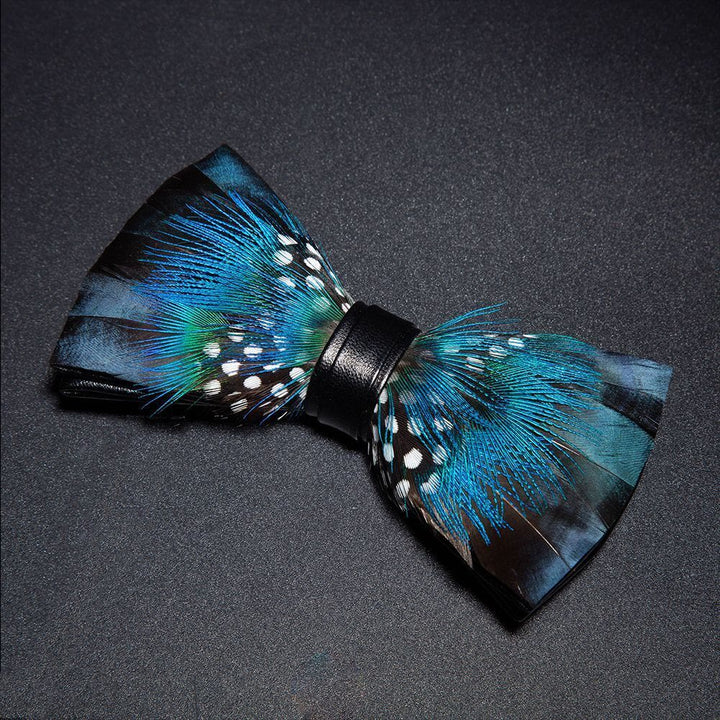 Blue & Black Peacock Feather Bow Tie with Lapel Pin