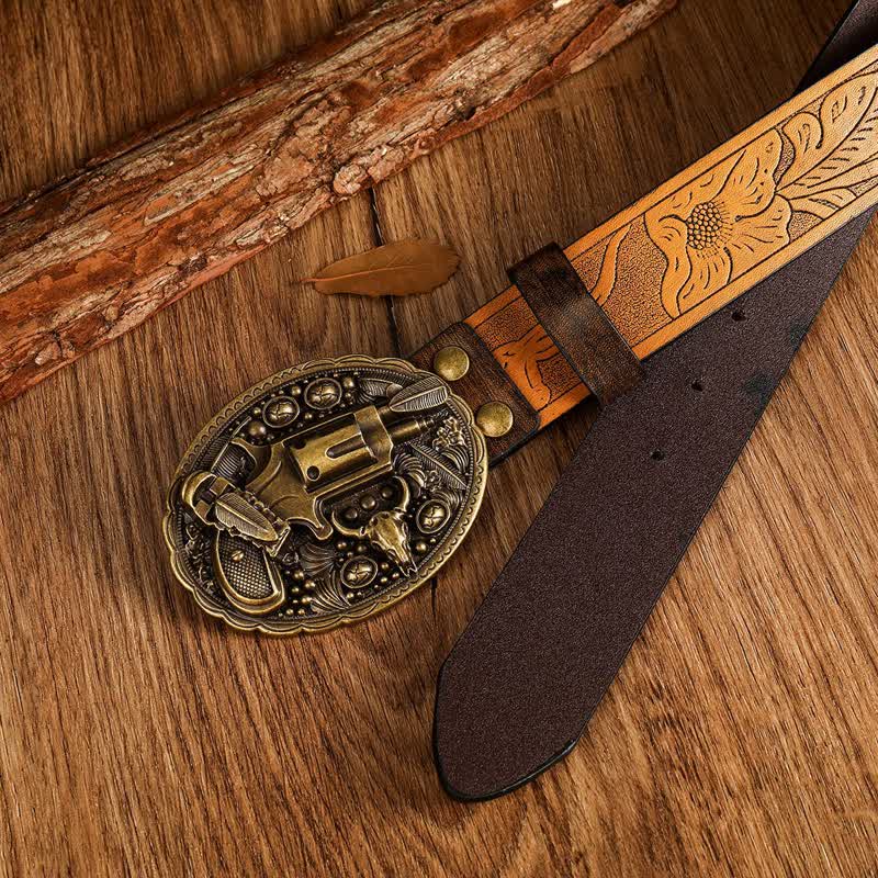 Men's Classic Retro Gun Bull Leather Belt