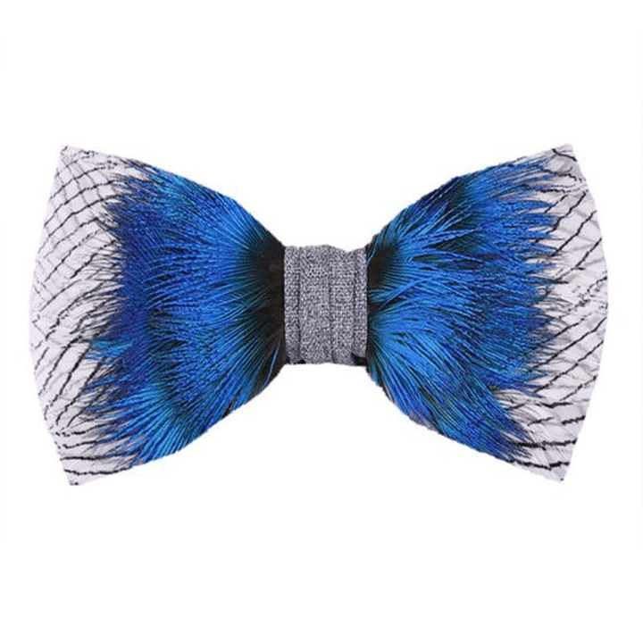 Blue Peacock Ocean Love Feather Bow Tie