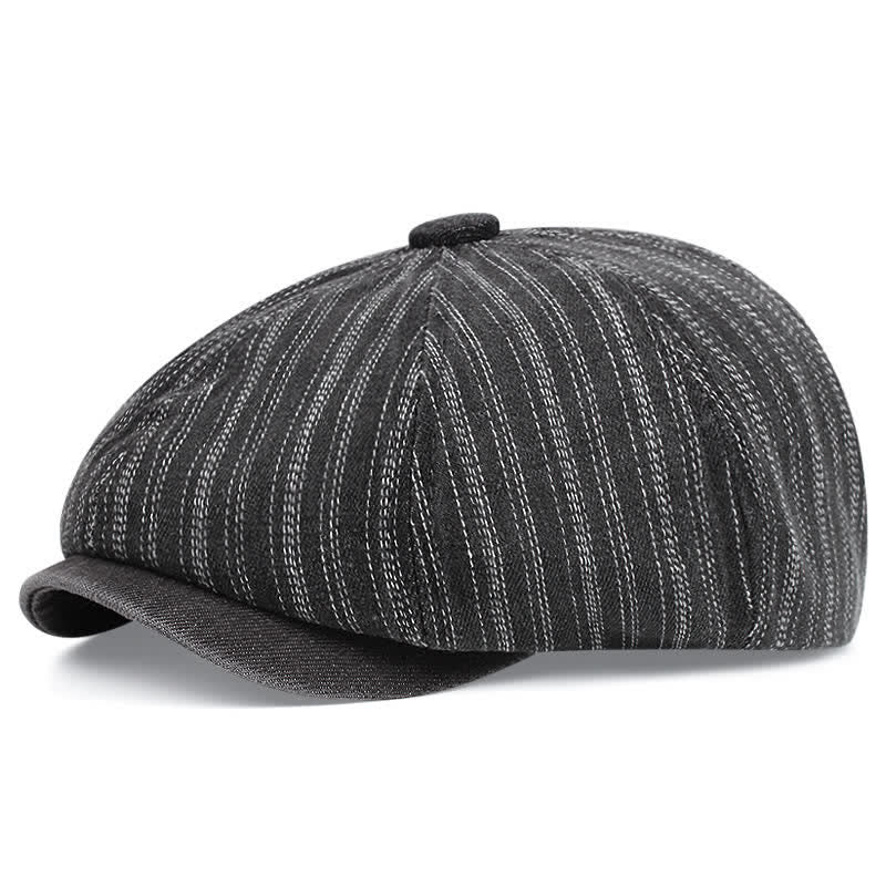 Trendy Striped Octagonal Newsboy Beret Cap - Gray - M (22"-22 7/8") - image 7