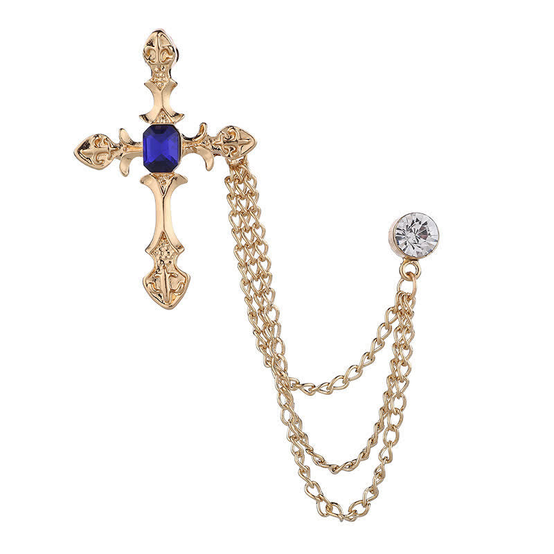 Men's Classic Cross Crystal Chain Brooch