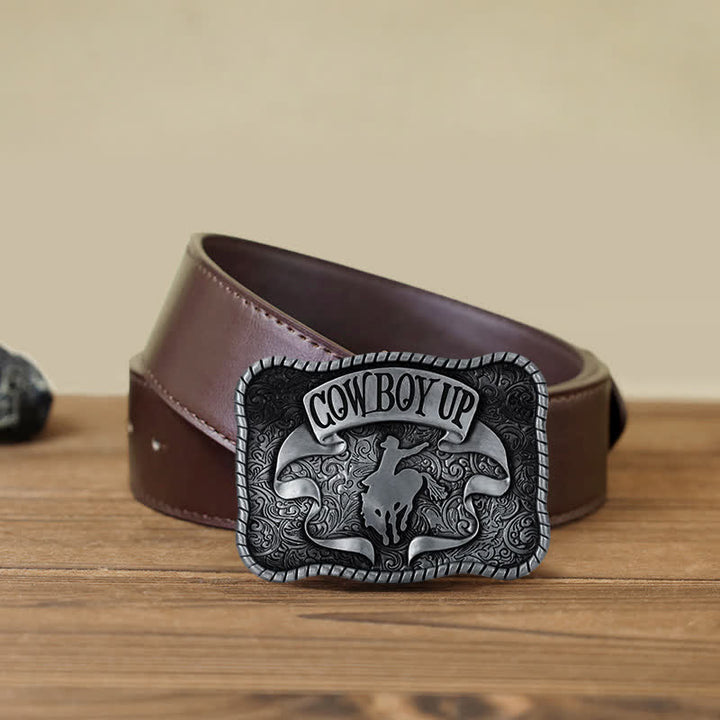 Men's DIY Cowboy Up Rodeo Horse Buckle Leather Belt