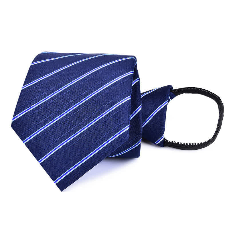 Men's Bussiness Zipper Tie Plaid Striped Necktie - Navy&Blue Striped - image 8