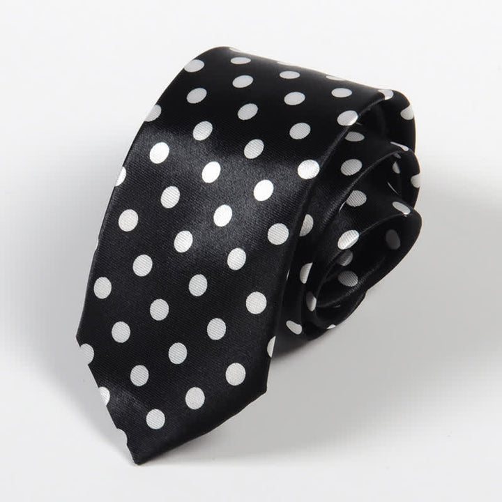 Men's Black & White Little Checks Dots Striped Necktie - Black & Whte Dots - image 6