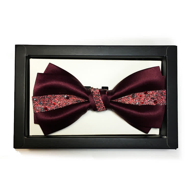 Men's Color of Red Rhinestone Bow Tie Pocket Square