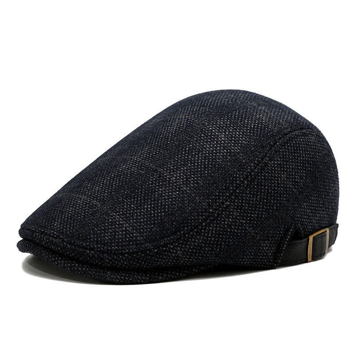 Artist Polar Fleece Plaid Flat Cap Beret - Blue Black - Adjustable (about 22"-23 1/4") - image 0