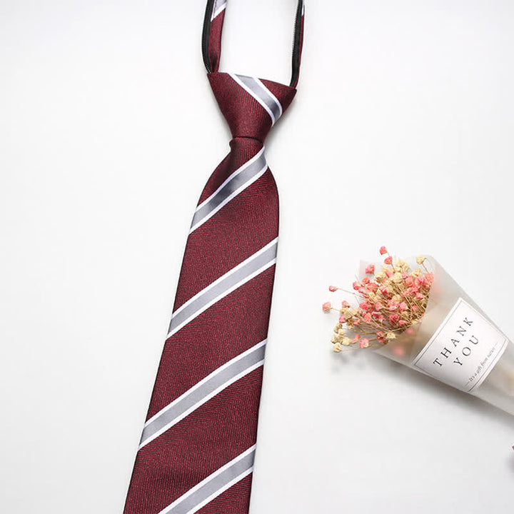 Men's British Zipper Tie Striped Necktie - Red & Gray - image 5