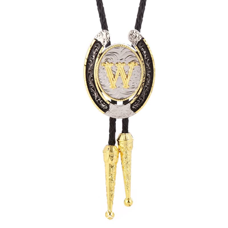 Modern Western Horseshoe Initial Letter A To Z Bolo Tie - Gold - W - image 26