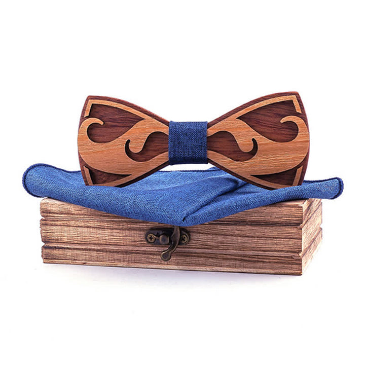 2Pcs Men's Carving Beards Wooden Bow Tie Set