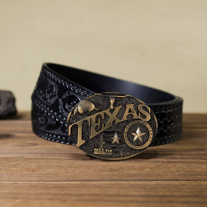 Men's DIY Texas State Heritage Attitude Buckle Leather Belt