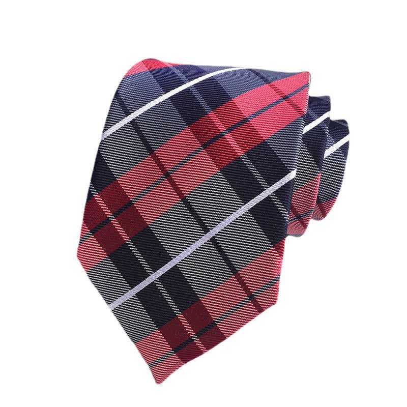Men's Multi-colored Checked Formal Necktie - Red & Black - image 3
