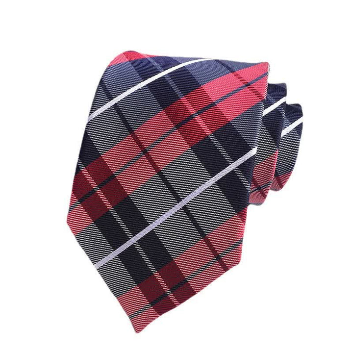 Men's Multi-colored Checked Formal Necktie - Red & Black - image 3