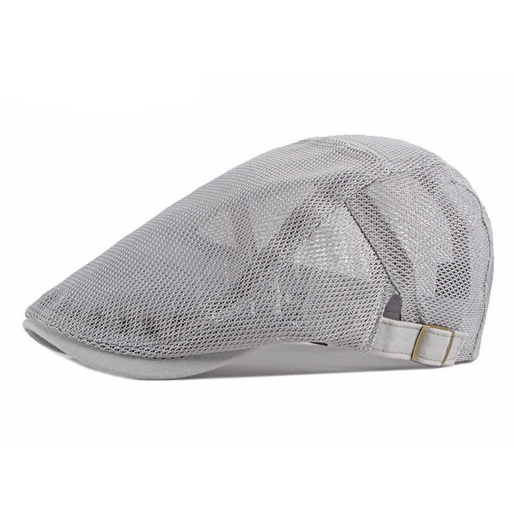 Breathable Sunhat Hollow Mesh Flat Cap Beret - Light Gray - Adjustable (about 21 5/8"-23 5/8") - image 12