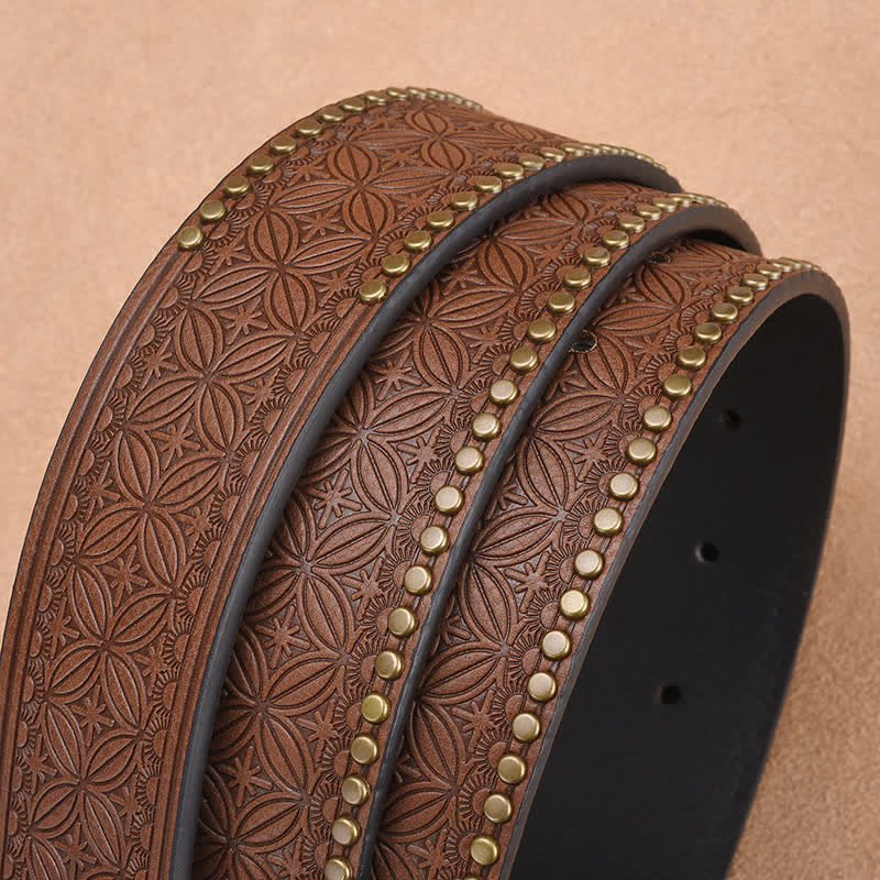 Men's Western Cattle Head Rivet Embossed Leather Belt