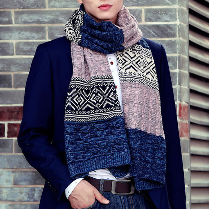 Men's Argyle Knitted Stitching Color Block Scarf