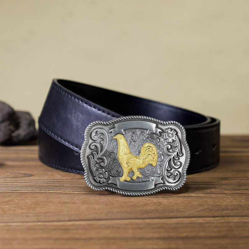 Men's DIY Gold Carving Animal Buckle Leather Belt