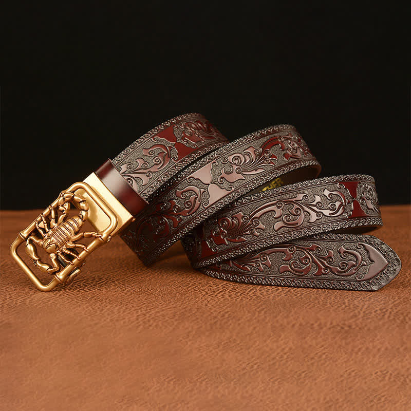 Men's Scorpion Embossed Engraved Leather Belt