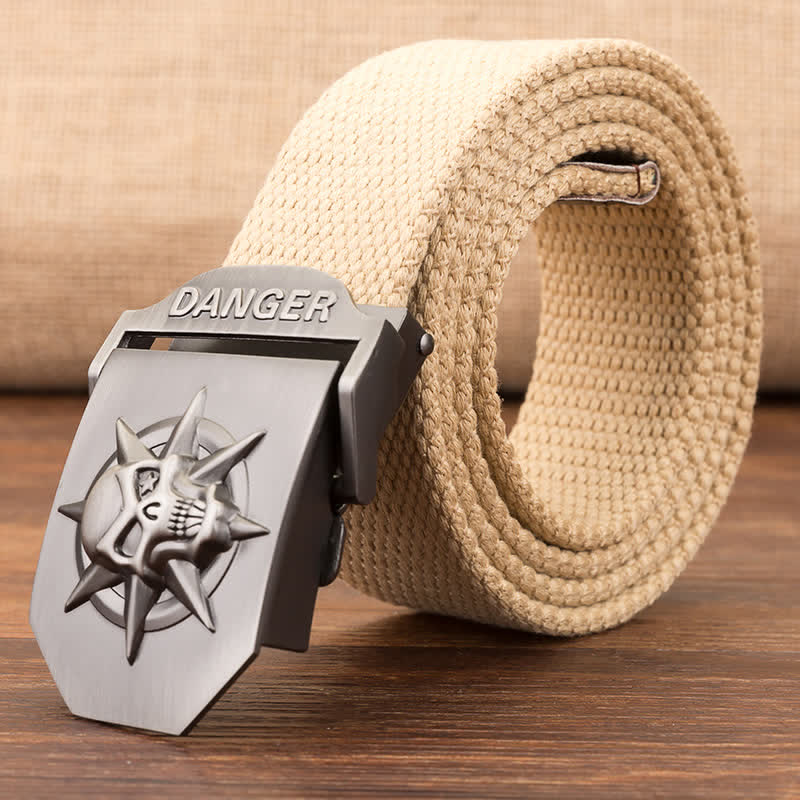 Men's Automatic Skull Buckle Woven Canvas Belt