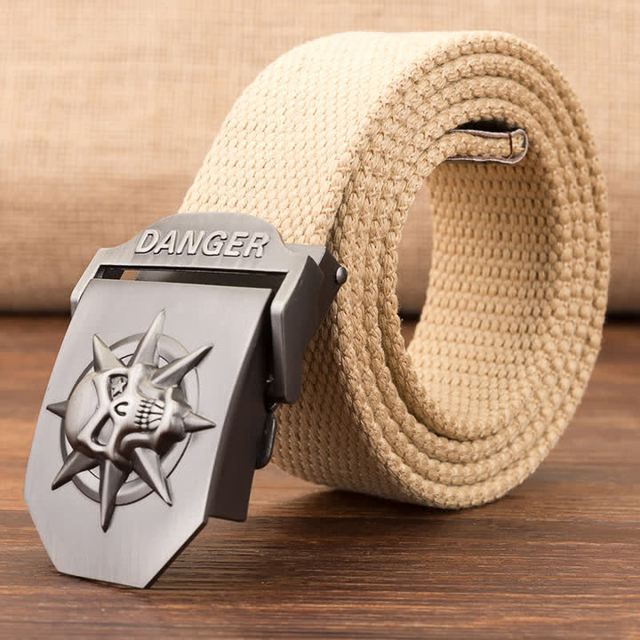 Men's Automatic Skull Buckle Woven Canvas Belt