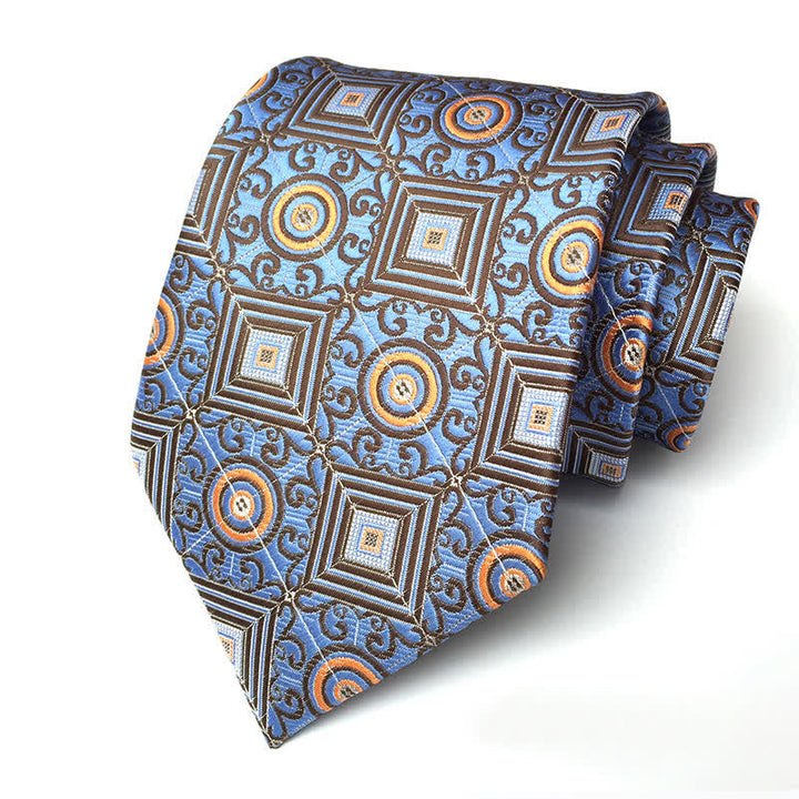 Men's Royal Geometric Medallion Flower Necktie - CornflowerBlue - image 4