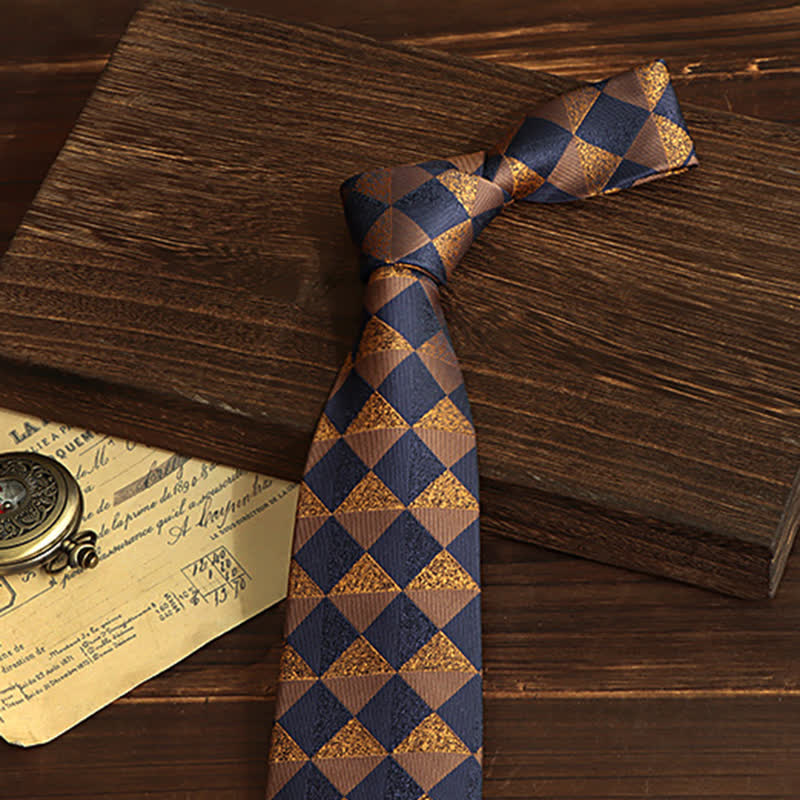 Men's Rustic Gold & Navy Checked Necktie