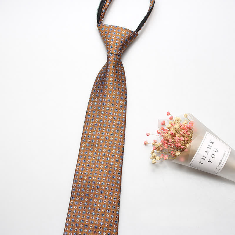 Men's Retro Paisley Flower Zipper Tie Necktie - Khaki Flower - image 2