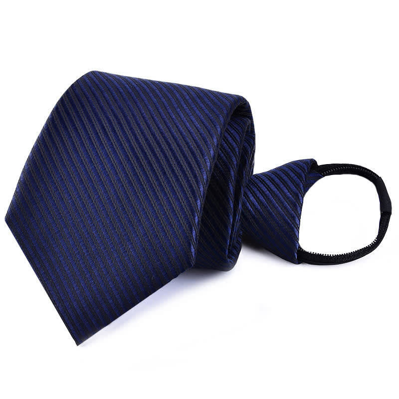Men's Bussiness Zipper Tie Plaid Striped Necktie - Navy Twill - image 9