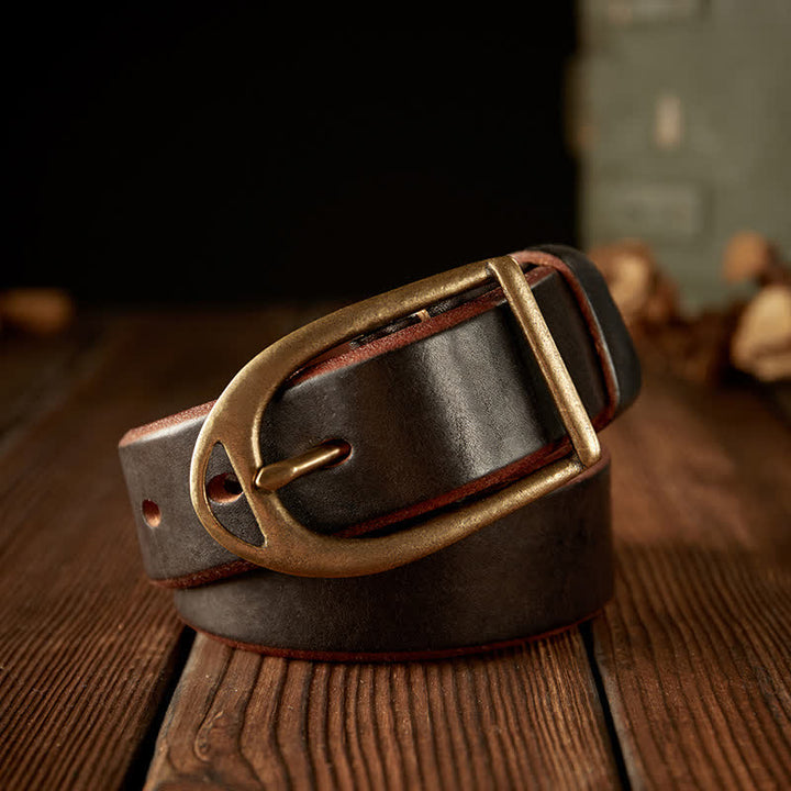 Men's Heavy Duty Copper Buckle Leather Belt