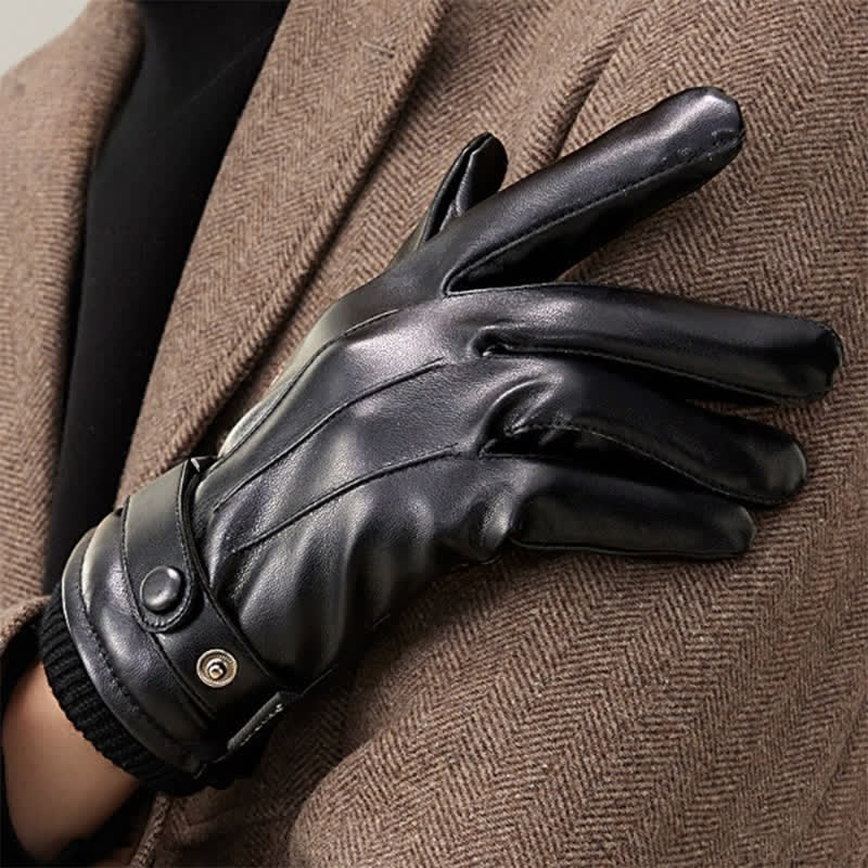 Men's Touch Screen Waterproof PU Leather Gloves