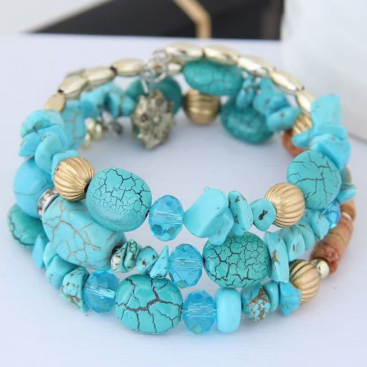 Vintage Bohemian Multi-layer Turquoise Agate Crystal Beaded Bracelet - Light Blue - image 10