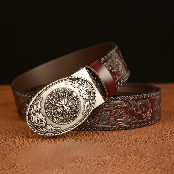 Men's Dragon Elliptical Buckle Leather Belt