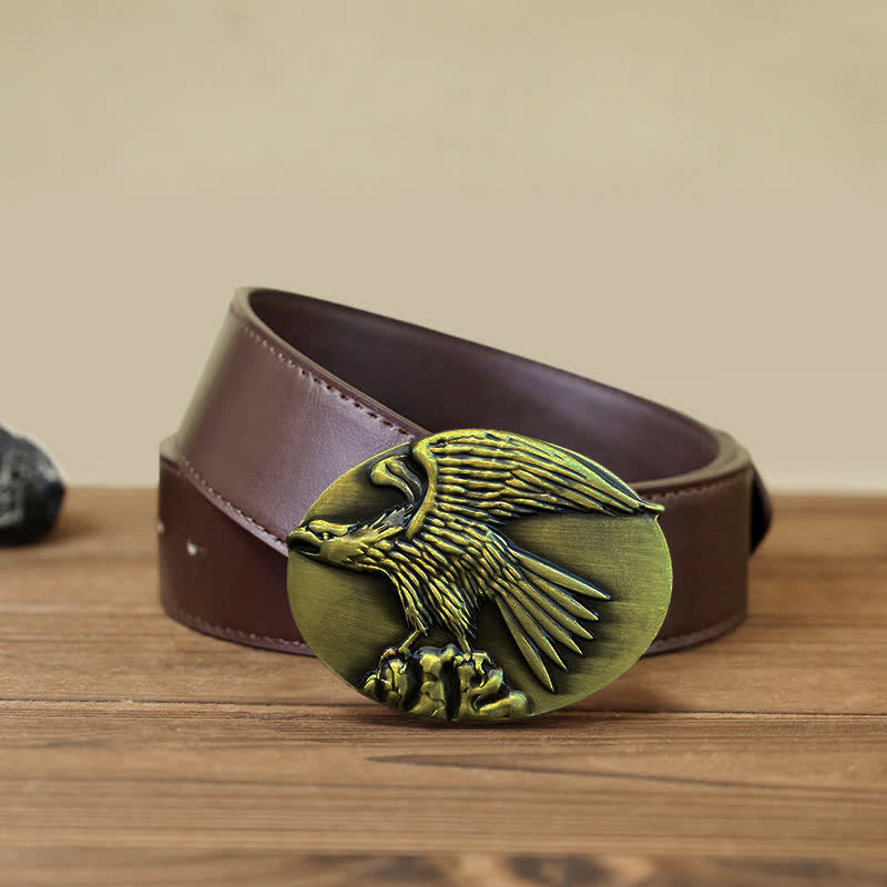 Men's DIY Eagle On Stone Buckle Leather Belt