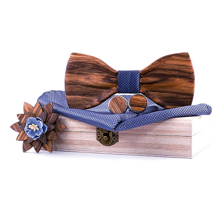 4Pcs Men's Formal Concave Wooden Bow Tie Set