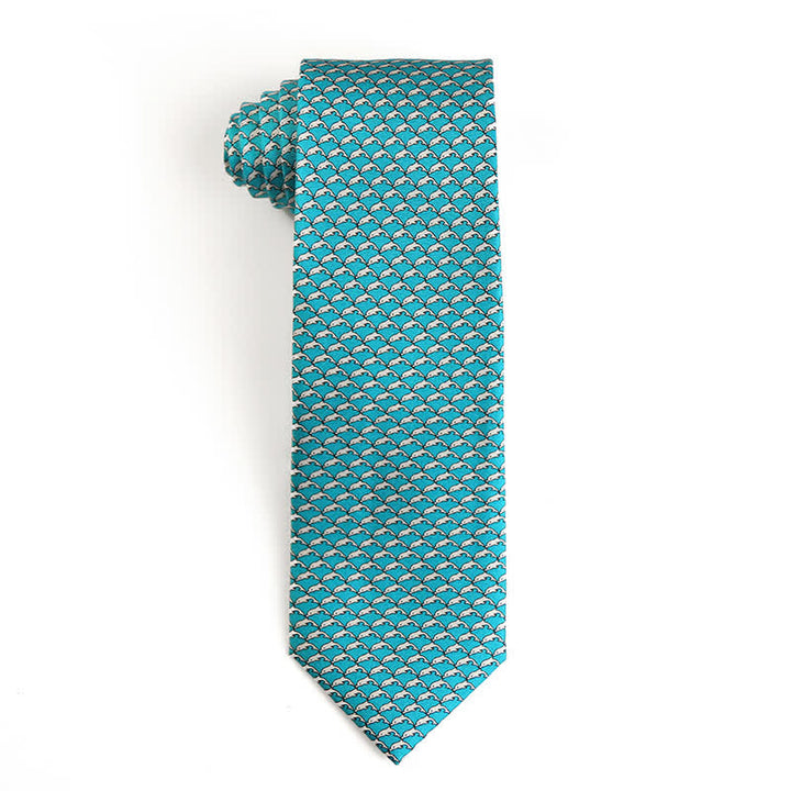 Men's Dancing Animal Motifs Pure Silk Necktie - Whale - Blue - image 24