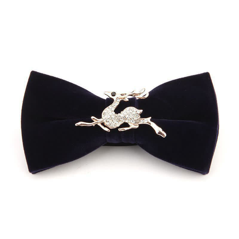 Men's Elk Head Rhinestone Christmas Velvet Bow Tie