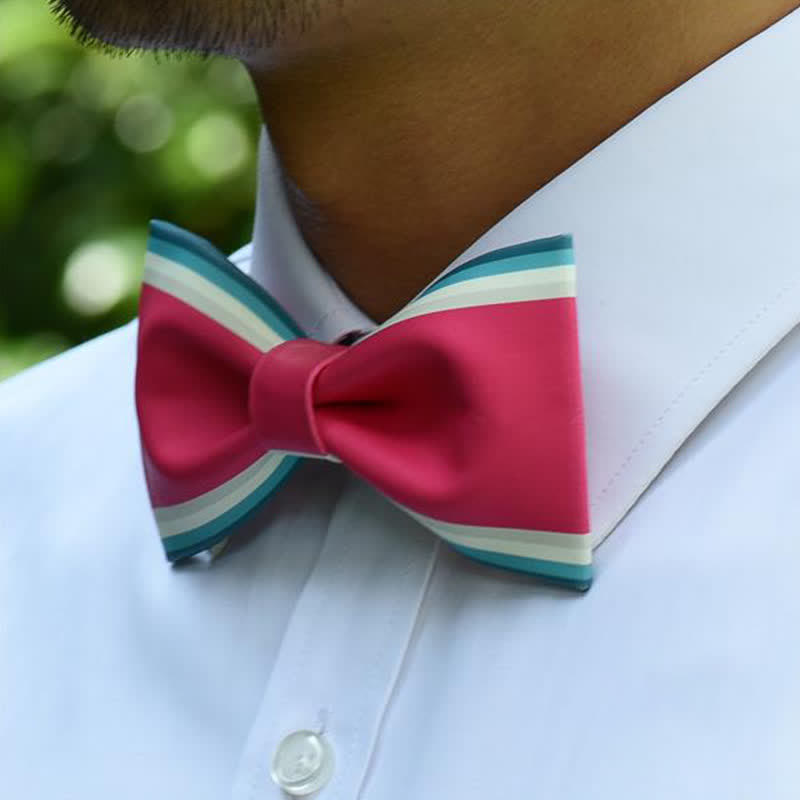 Men's Pink & Green Stripe Bow Tie