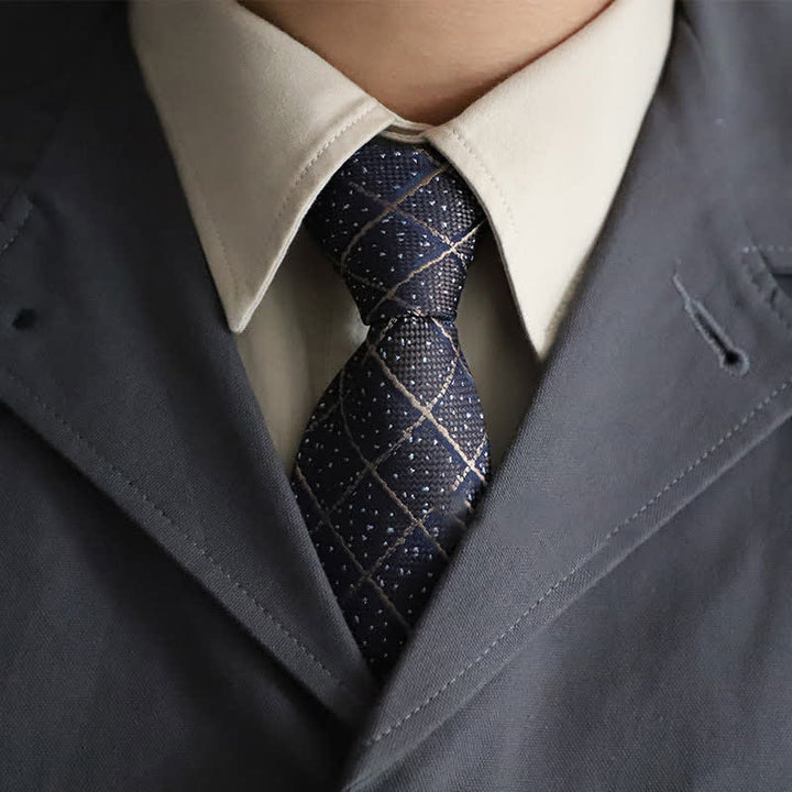 Men's Elegant Zipper Tie Paisley Striped Necktie - Navy Plaid - image 7