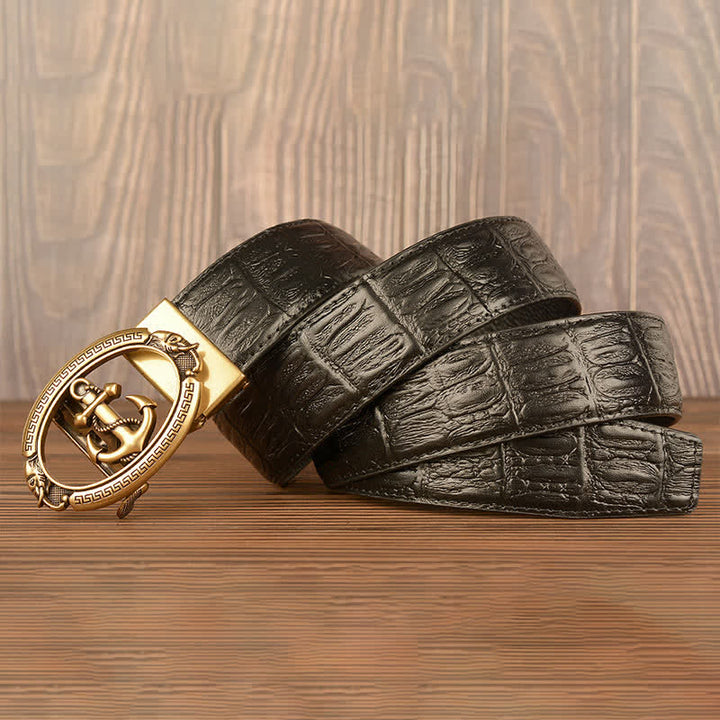 Men's Nautical Anchor Crocodile Embossed Leather Belt