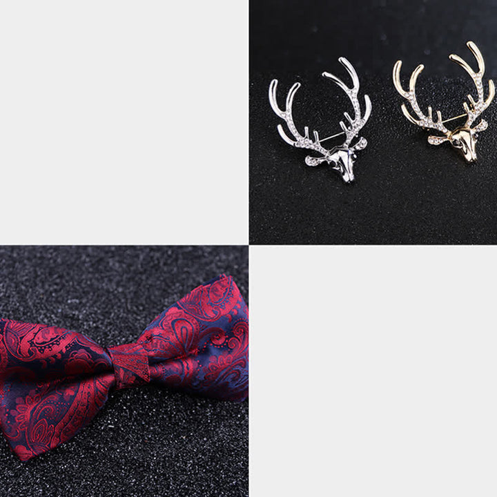 Men's Paisley Christmas Elk Head Decor Bow Tie