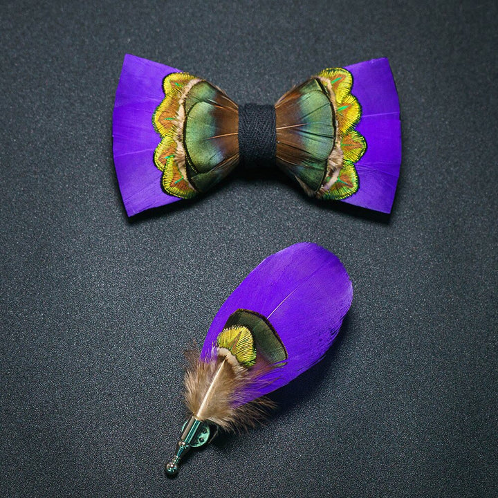Purple & Green Royal Feather Bow Tie with Lapel Pin - Purple & Green - Kid - image 1