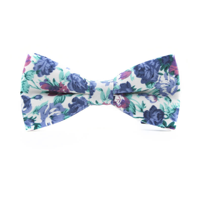 Men's Dyeing Rose Leaves Floral Bow Tie - Violet & White - image 9