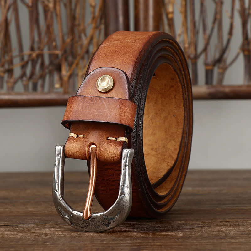 Men's Classic Vintage Carved Buckle Leather Belt