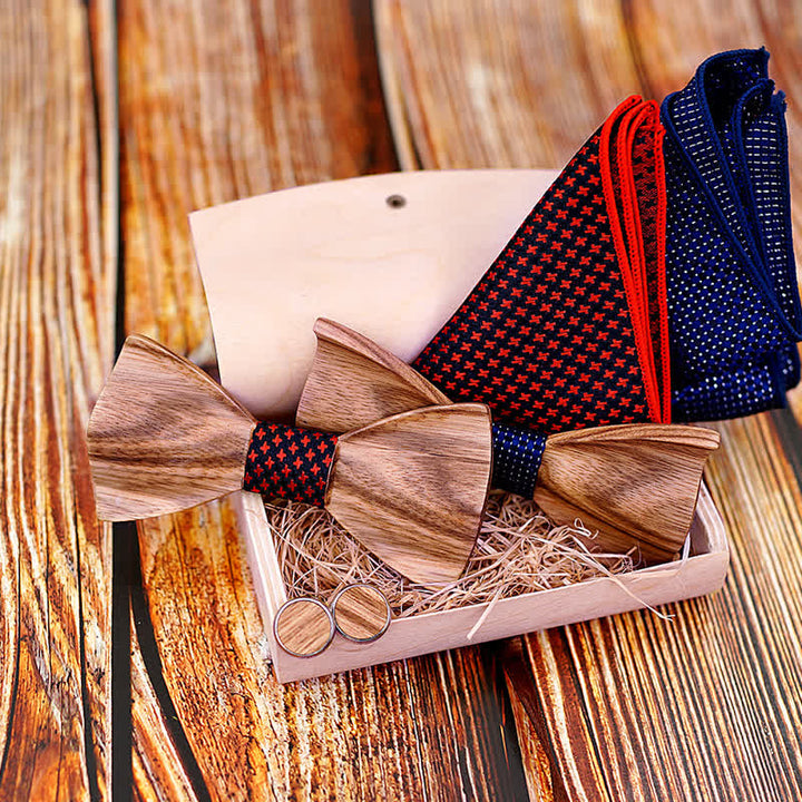 3Pcs Men's Classic Simple Wooden Bow Tie Set