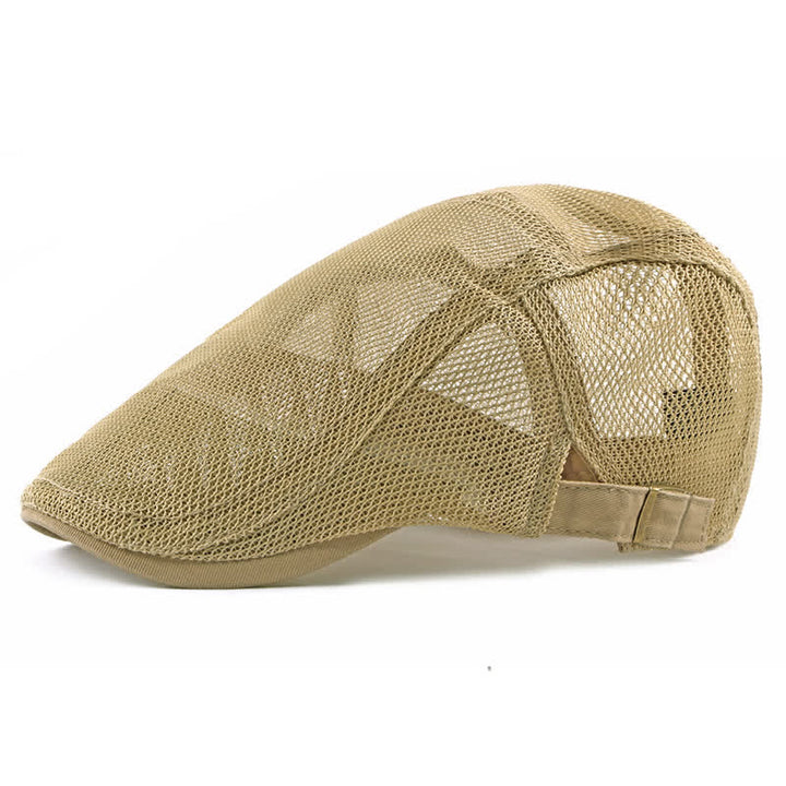Breathable Sunhat Hollow Mesh Flat Cap Beret - Khaki - Adjustable (about 21 5/8"-23 5/8") - image 6