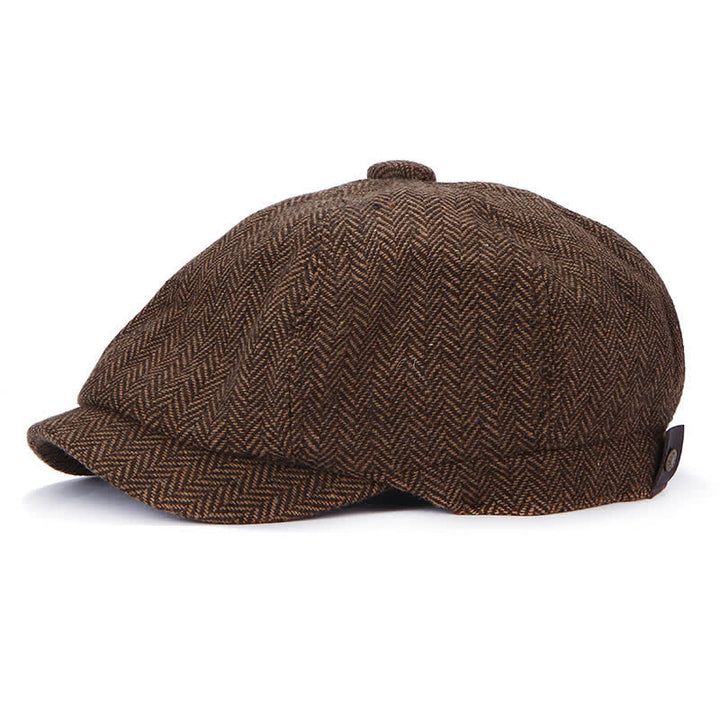 Retro Herringbone Octagonal Beret Hat - Dark Coffee - Adjustable (about 22"-24") - image 8