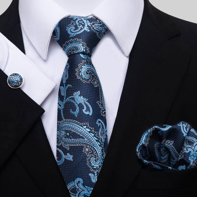 3Pcs Men's Shade of Blue Paisley Necktie Set - Shade of Blue - image 0
