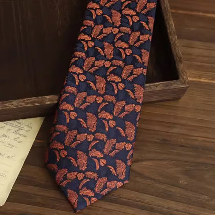 Men's Orange & Navy Feather Prints Necktie - image 2