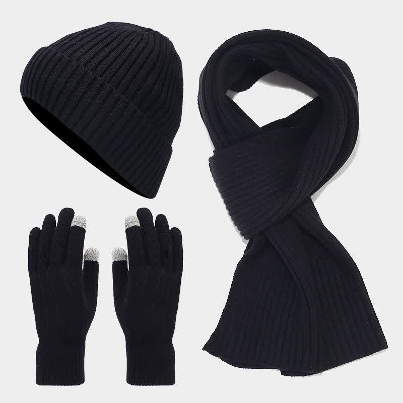 3Pcs Unisex Classic Versatile Hat Scarf Gloves Set