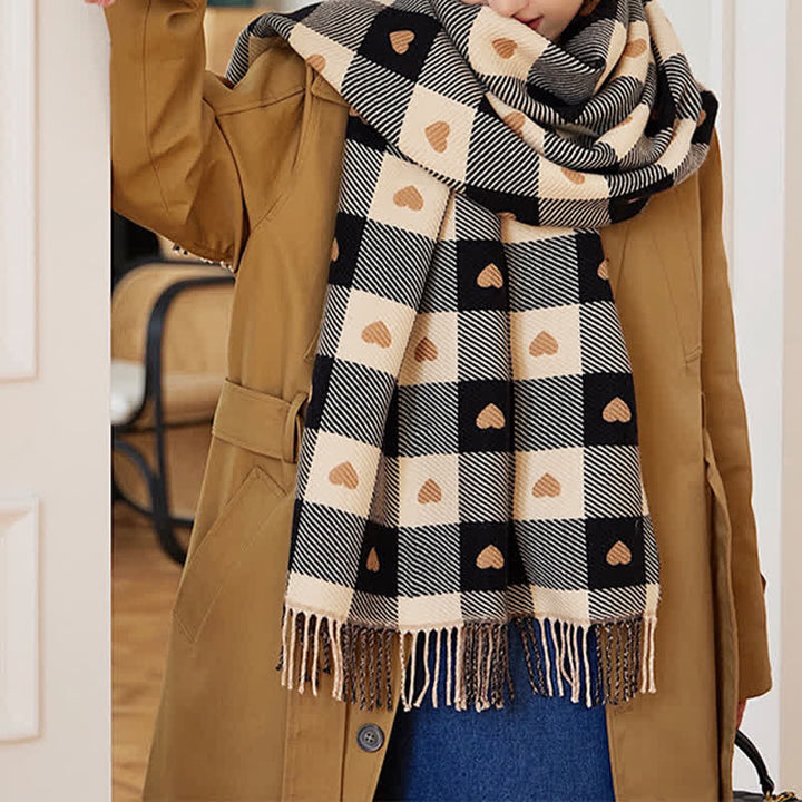 Women's Winter Cape Love Checkerboard Scarf