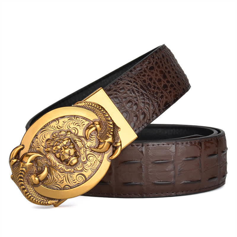 Men's Savage Lion Crocodile Pattern Automatic Leather Belt